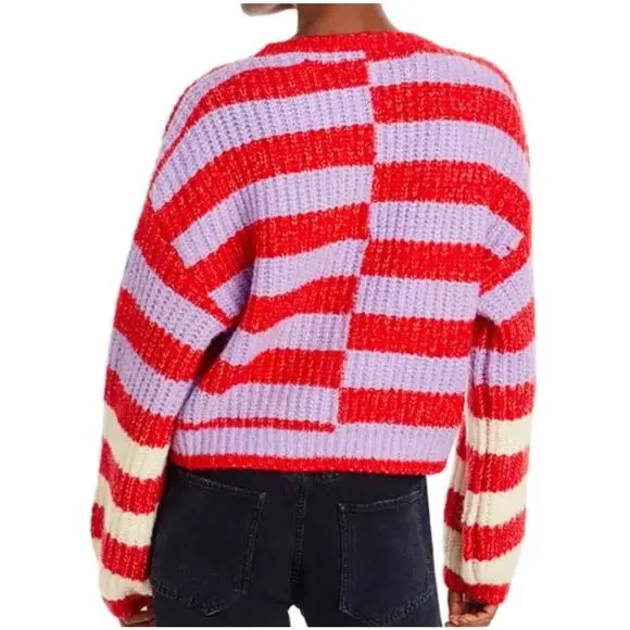 BLANK NYC Good Mood Sweater Medium Red Wool Blend Colorblock Striped Cozy NWT - Picture 3 of 11